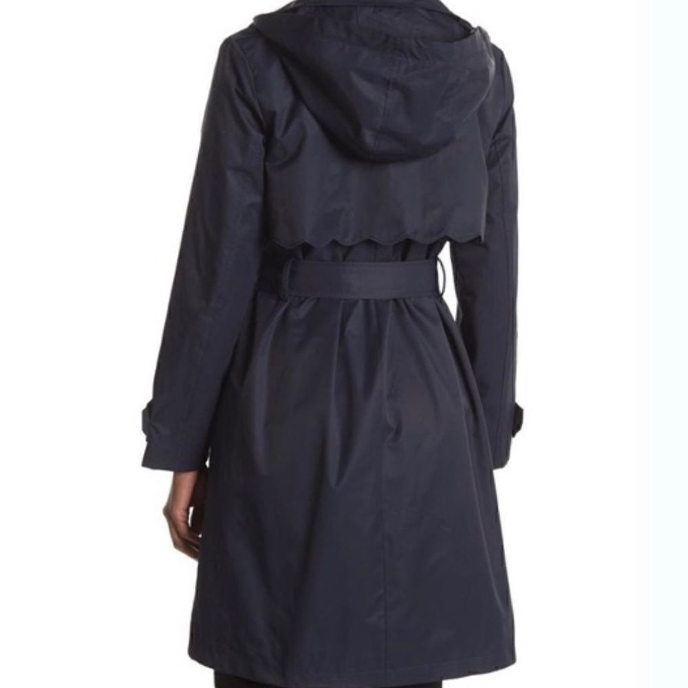 Kate Spade Scalloped Hooded Trench Coat Navy Blue Size S - Picture 10 of 16
